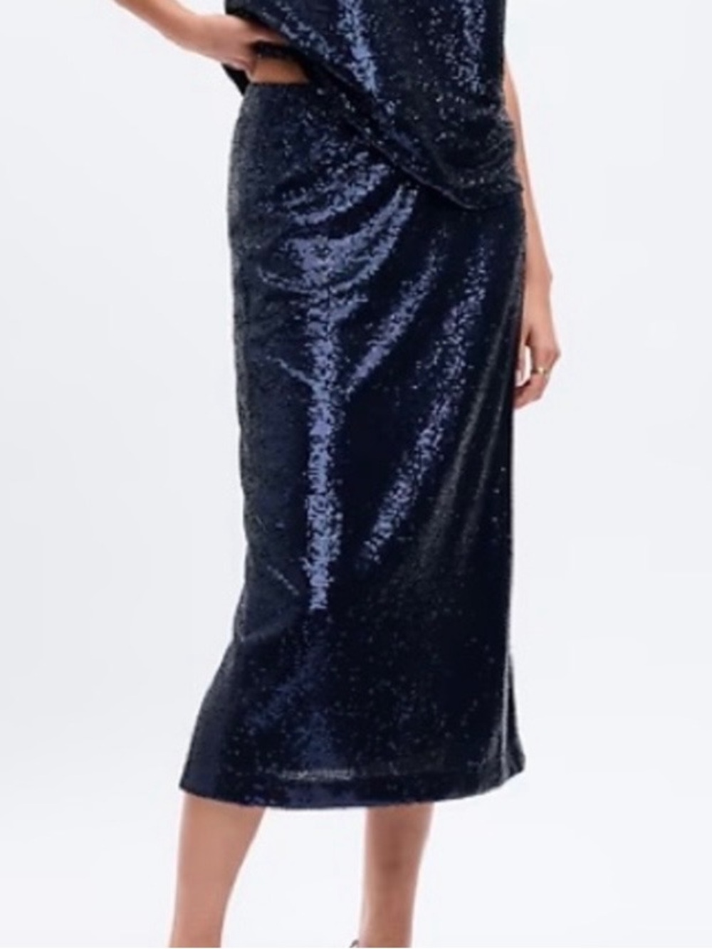 🖤WORN ONCE🖤 GAP Black Sequin Midi Skirt, Lined, Back Slit Sz LGTALL